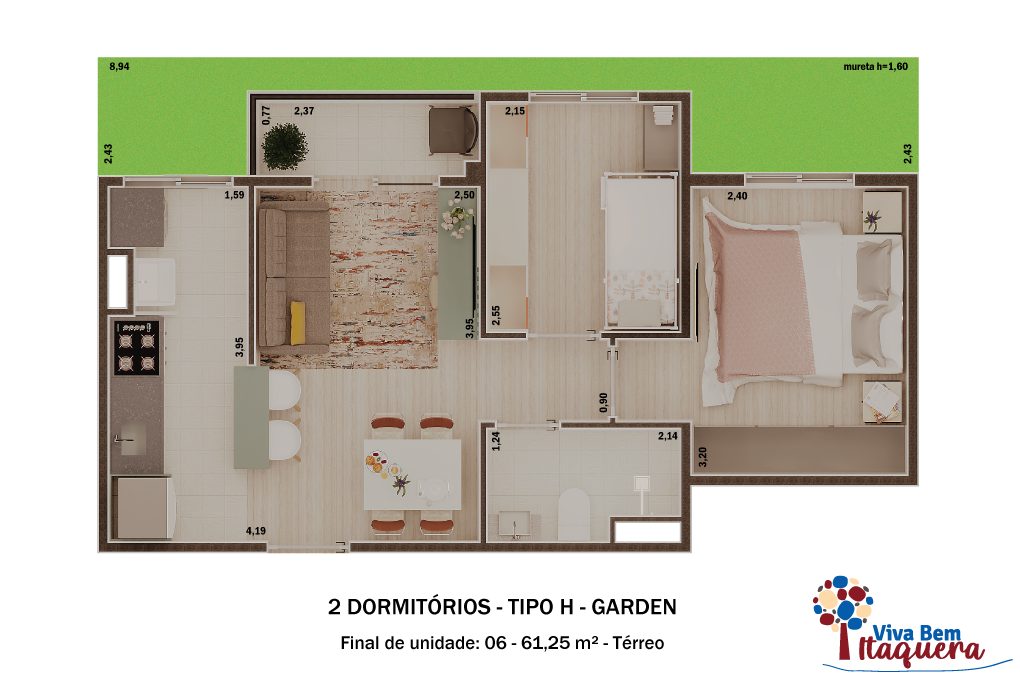 Planta de Tipo H — térreo Garden do Viva Bem Itaquera