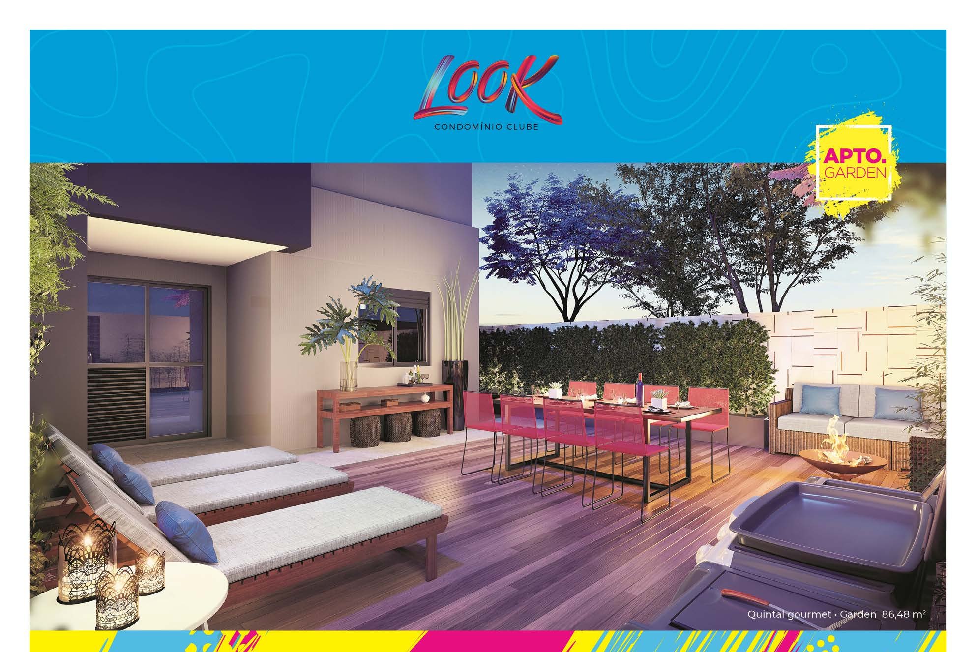 Living de garden de 86,48 m² — Look Condomínio Clube