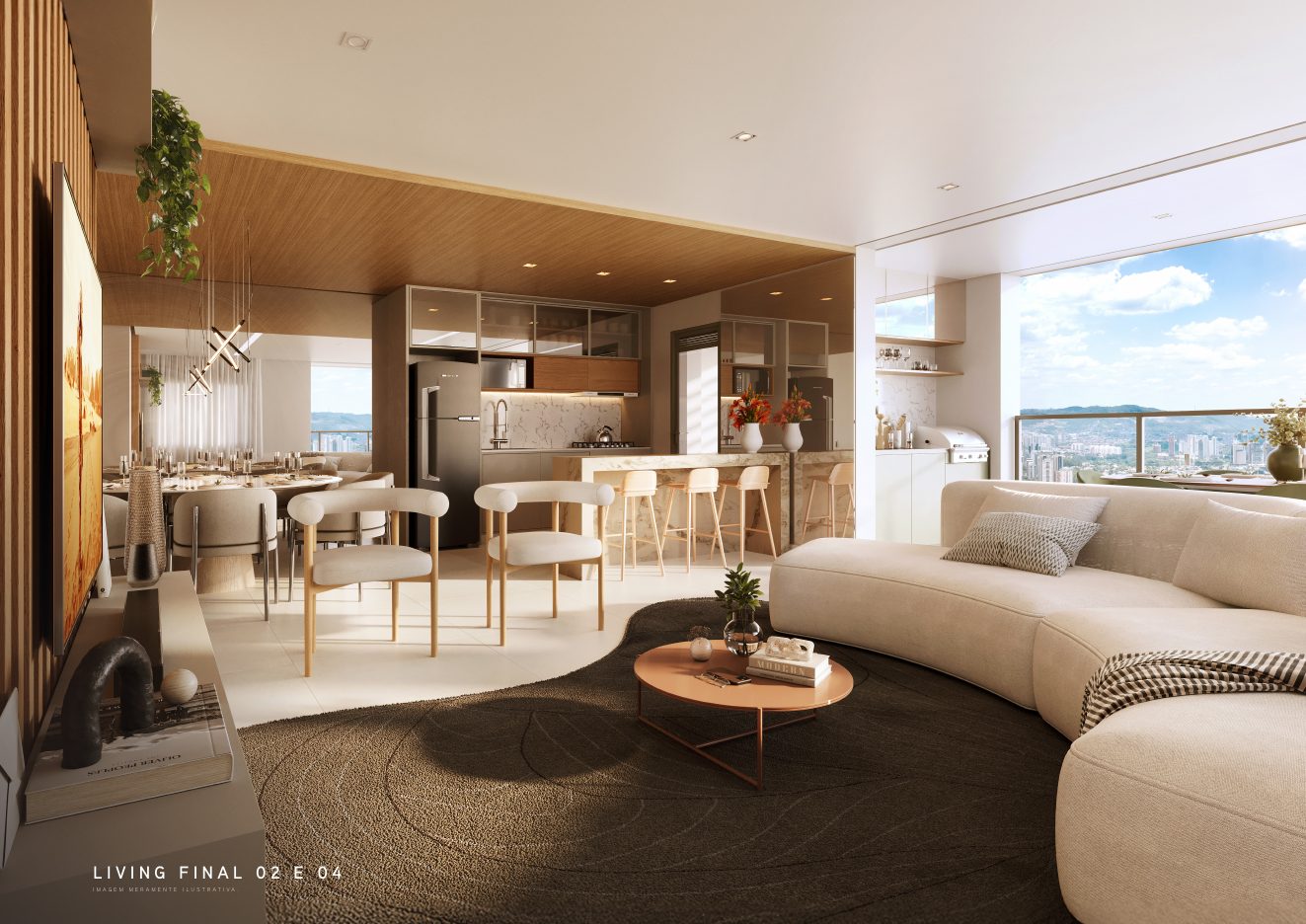 Living da planta de 122,29m² e 122,55m²