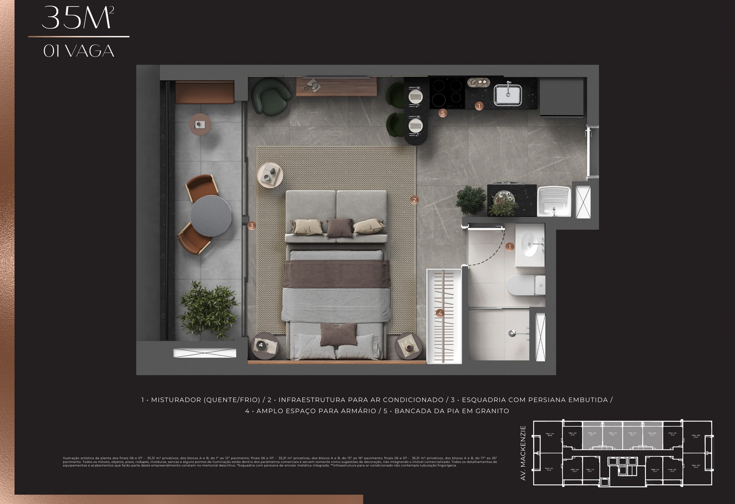 Planta de 35,31 m² do LIV Stay Residence