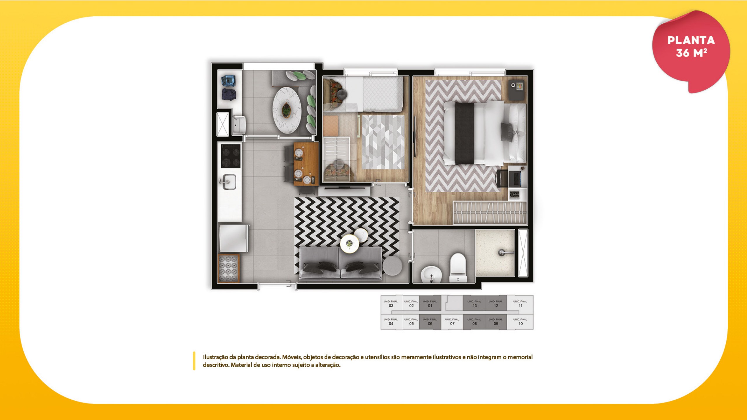Planta de 36,31 a 36,52 m² do PiN Osasco Residencial Clube
