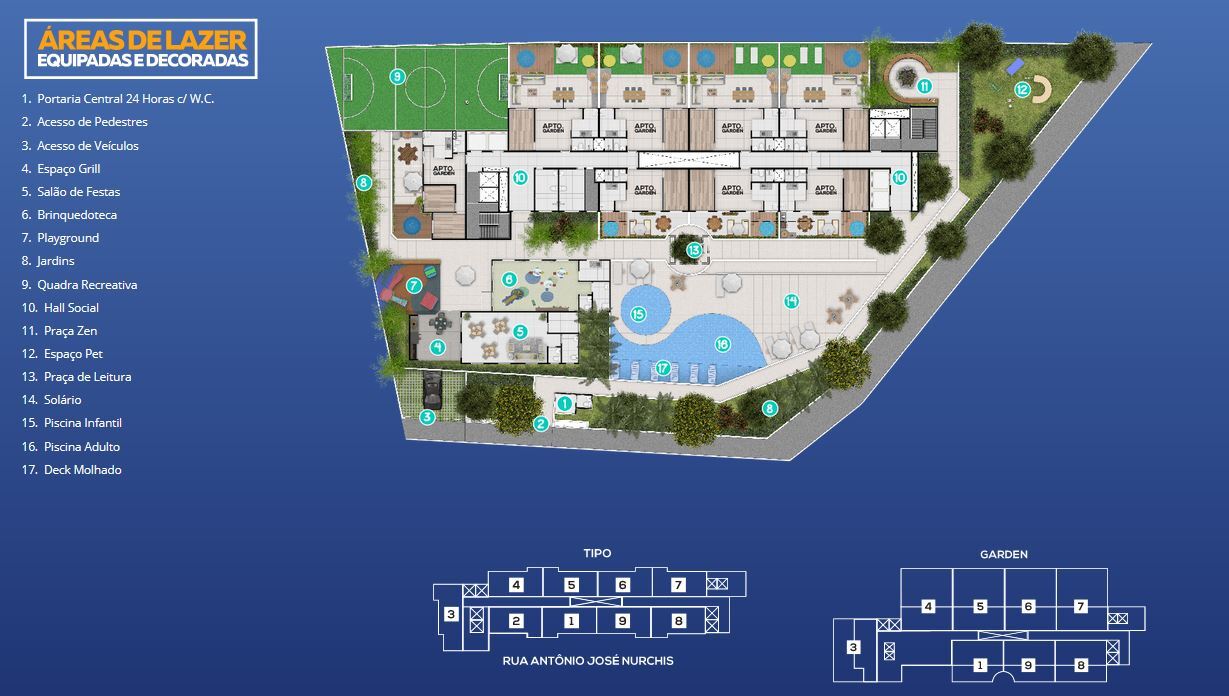 Relação das áreas de lazer — Park 650 Condomínio Clube