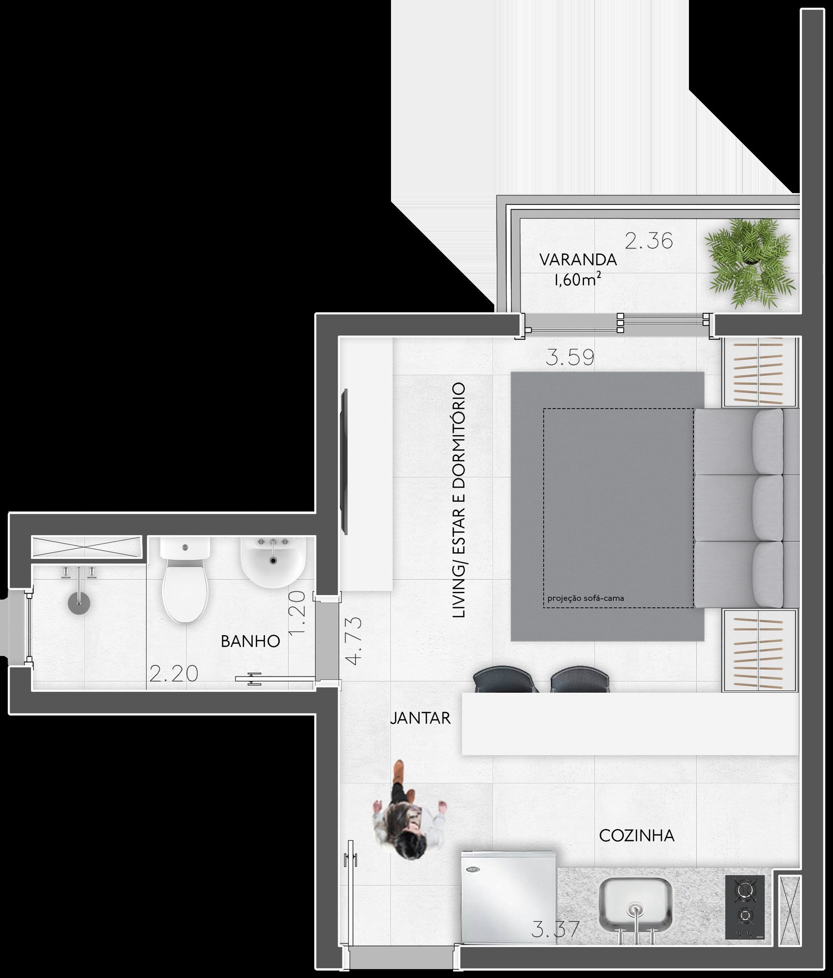 Planta de Studio do U.Haus Patriarca