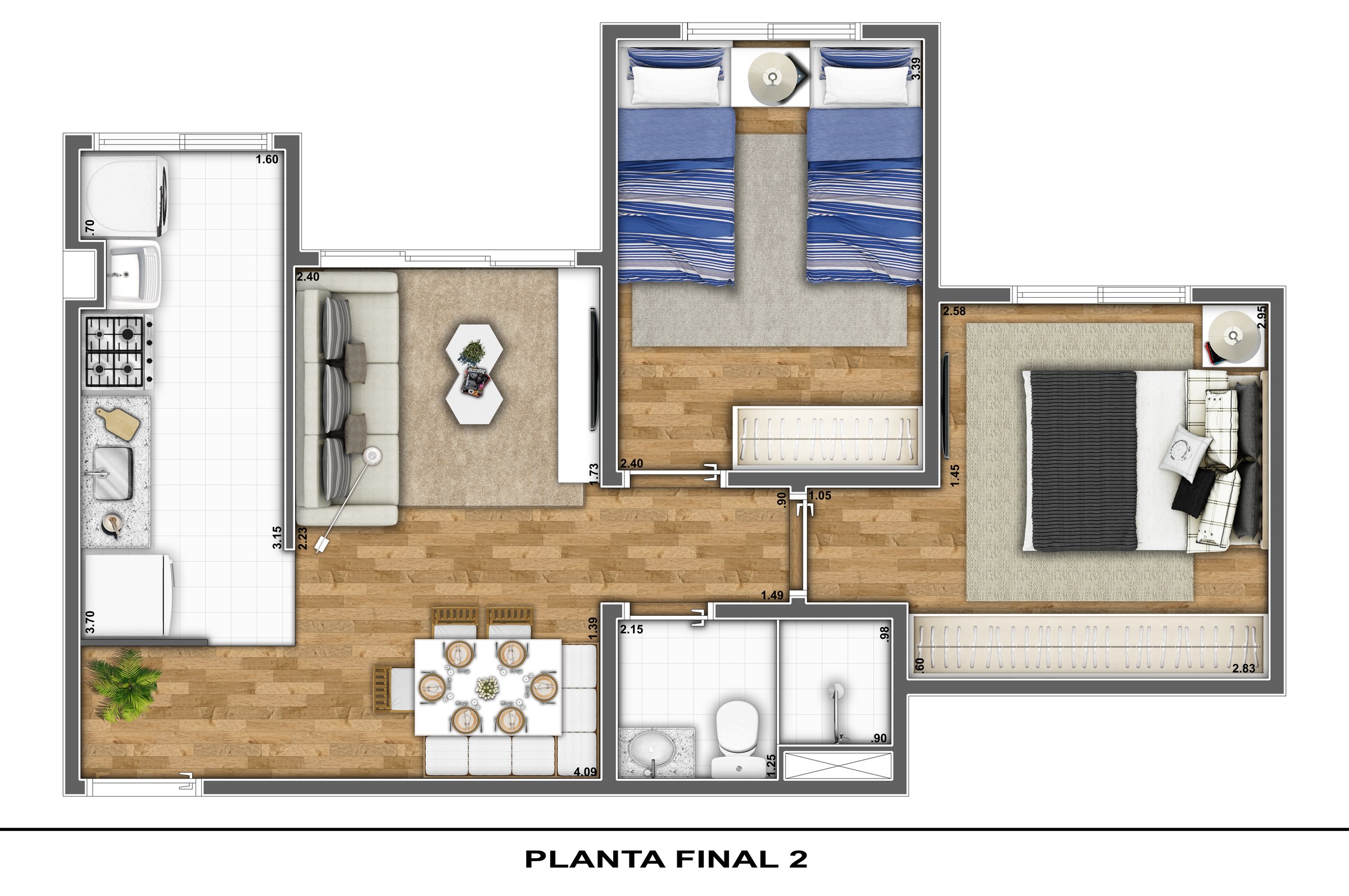 Planta de Apartamento tipo — final 2 do Condomínio Residencial Quartier