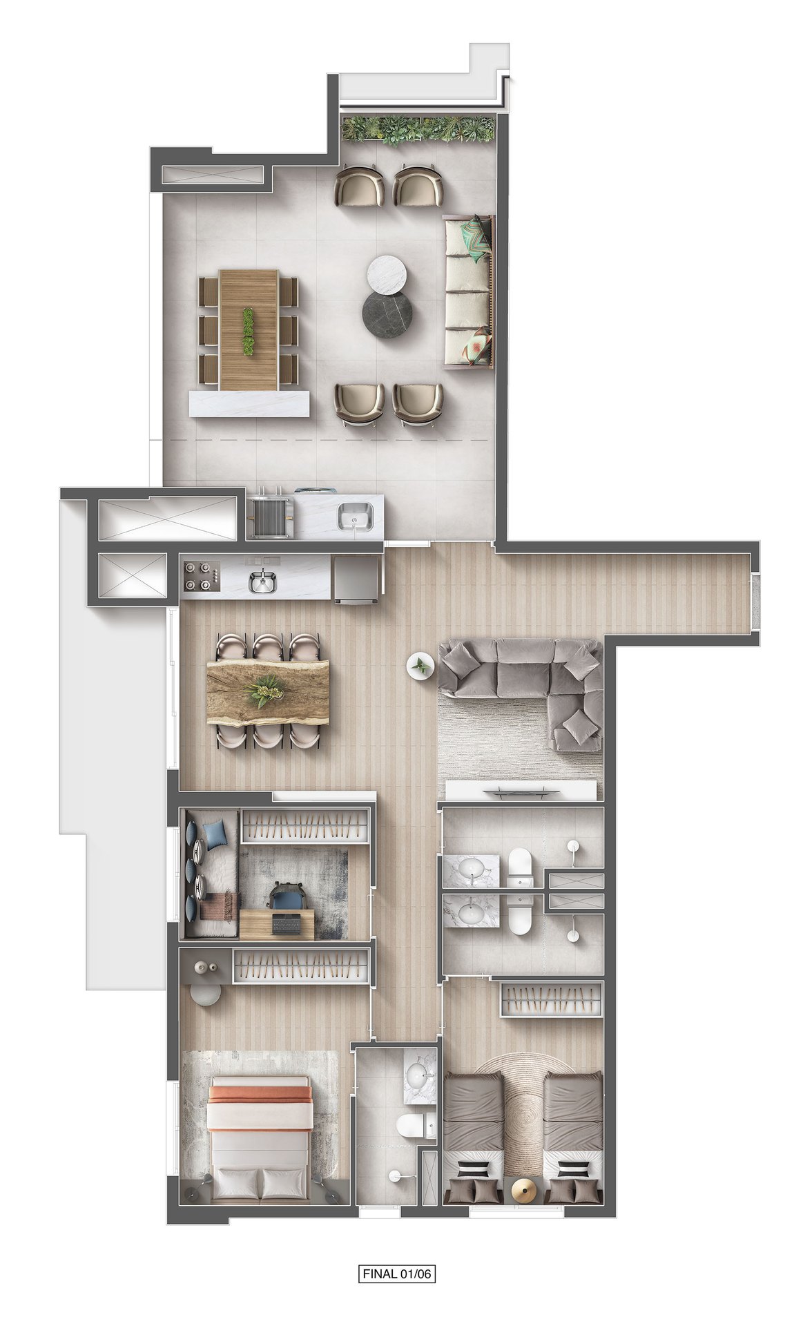Planta de Penthouse 101 m² do Máxima Ares Altino