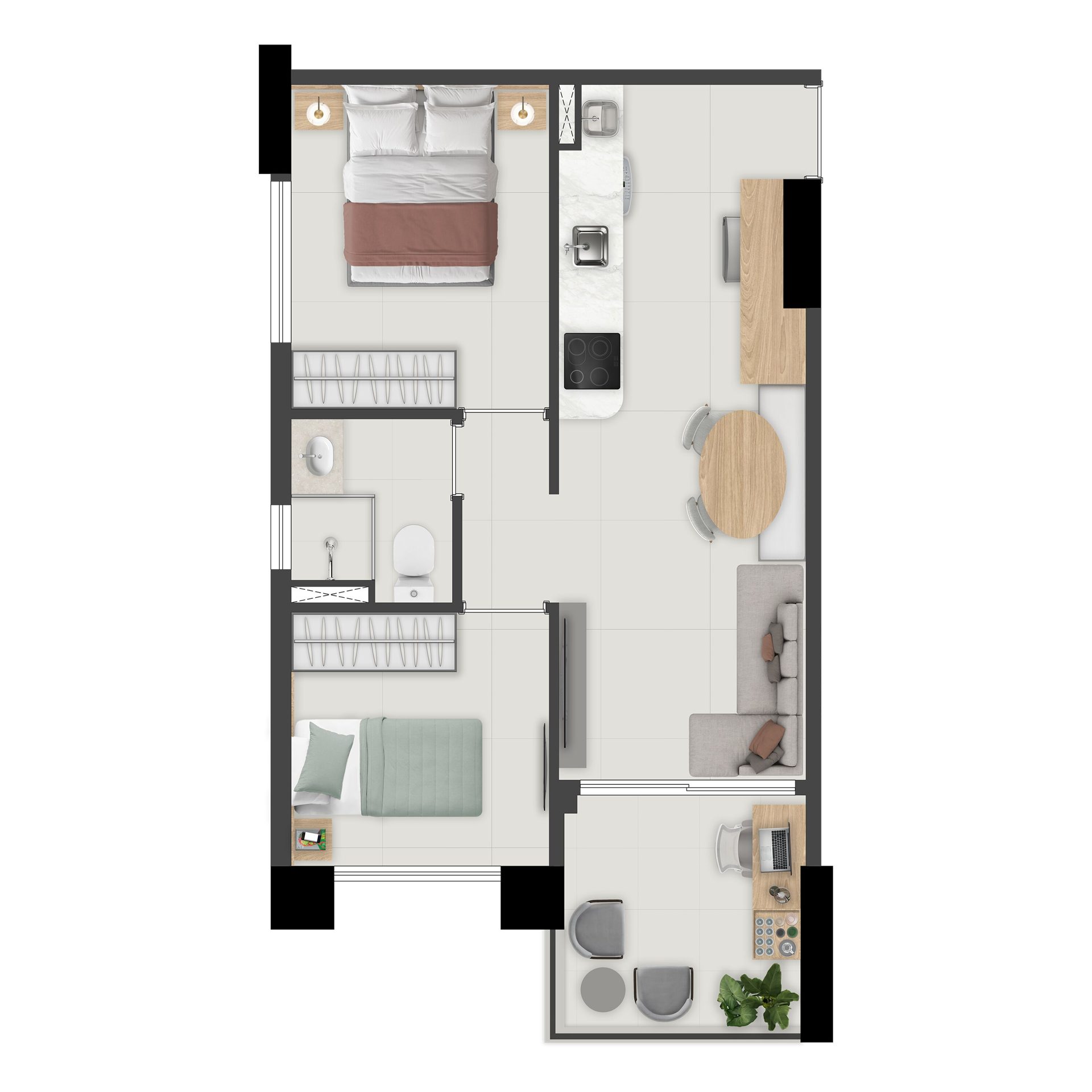 Planta de 41 m² — 2 dormitórios do Brás 120