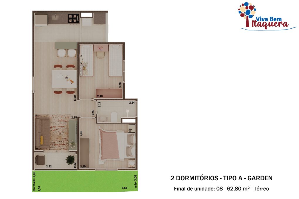 Planta de Tipo A — térreo Garden do Viva Bem Itaquera