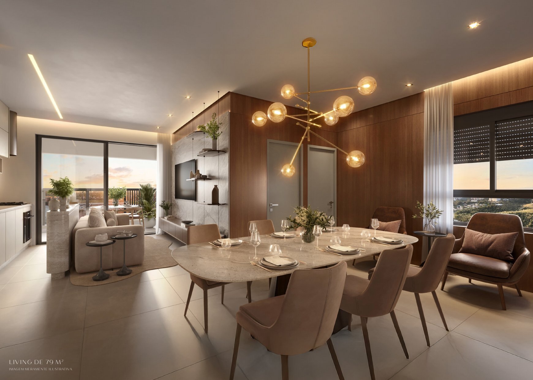 Living da planta de 79,22 m²