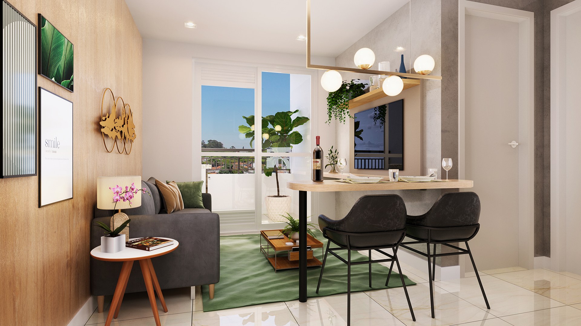 Living do apê de 1 dormitório — Lev Condomínio Clube Perus