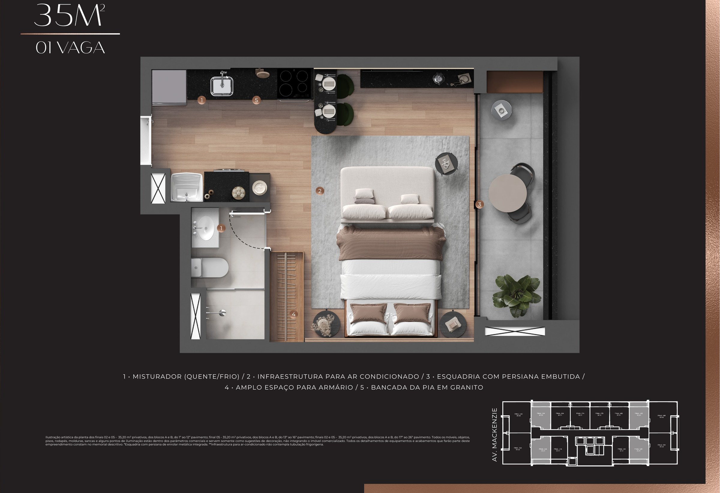 Planta de 35,20 m² do LIV Stay Residence