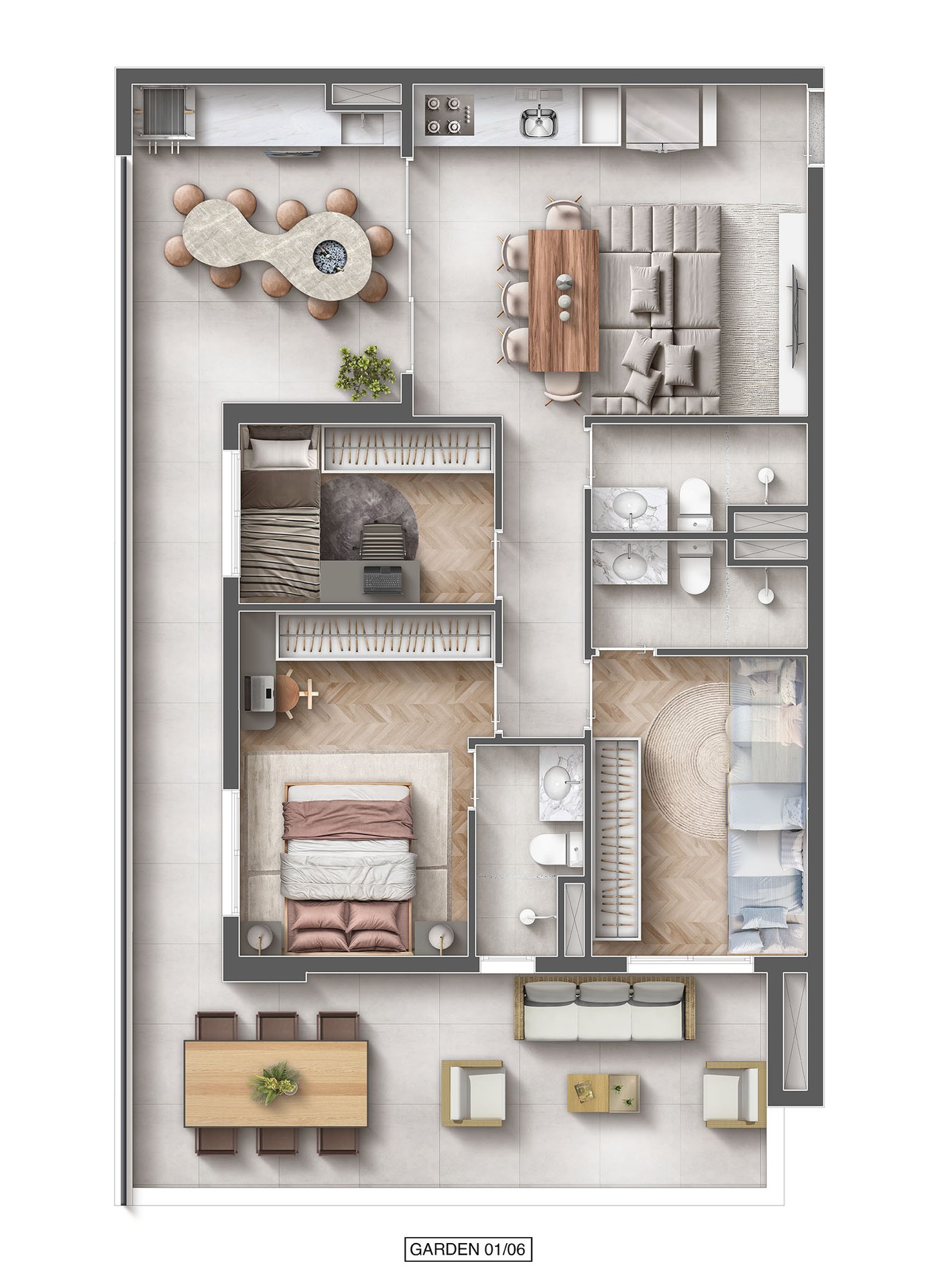 Planta de Garden 97 m² do Máxima Ares Altino