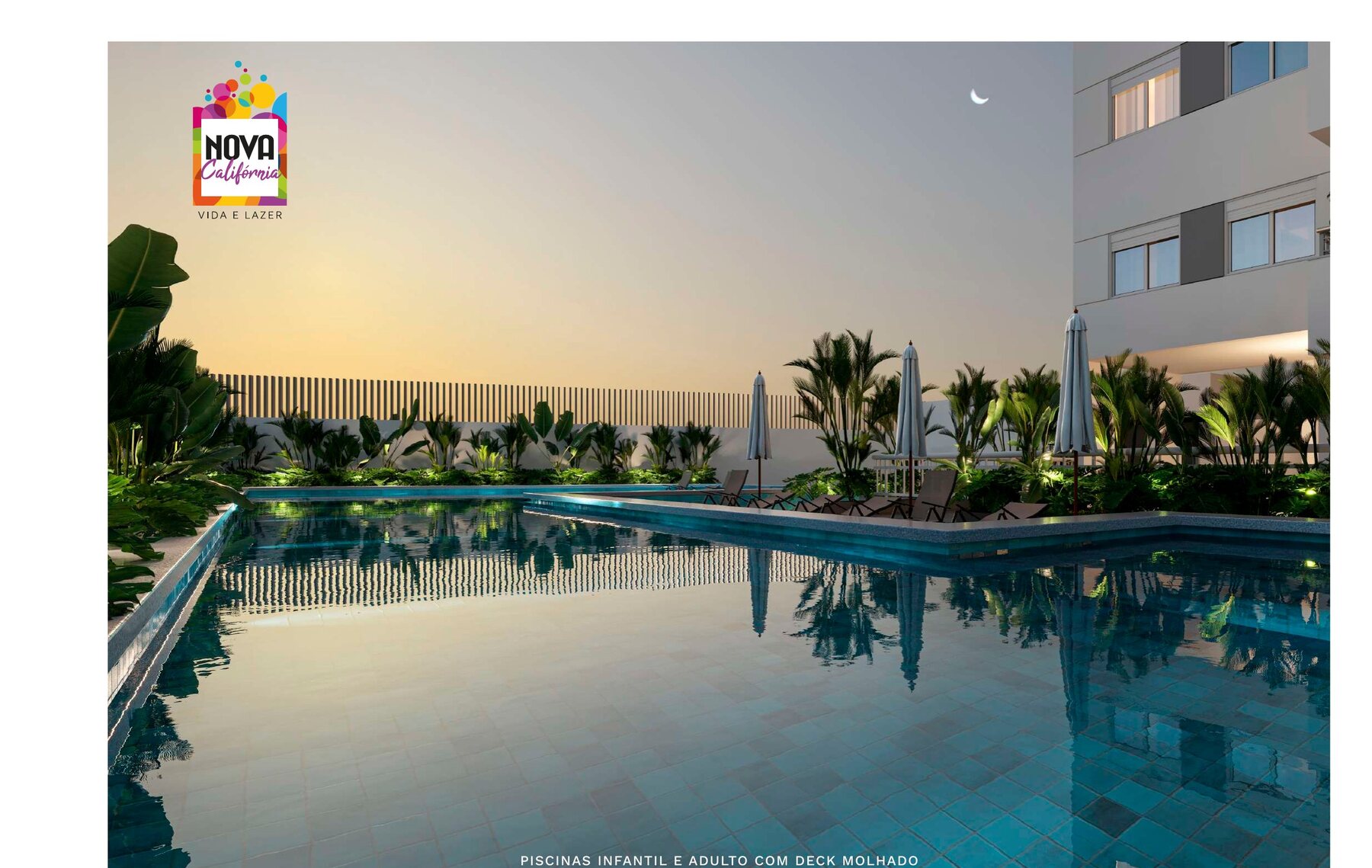 Piscinas infantil e adulto — vista noturna — Nova Califórnia