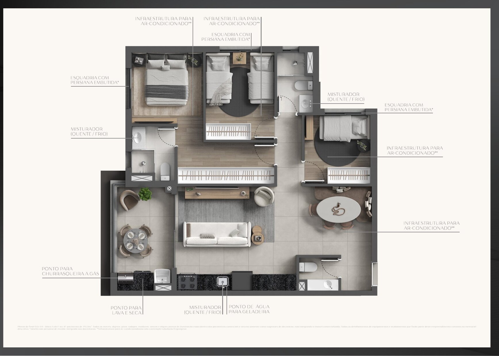 Planta de 79,22 m² do Beyond Residence