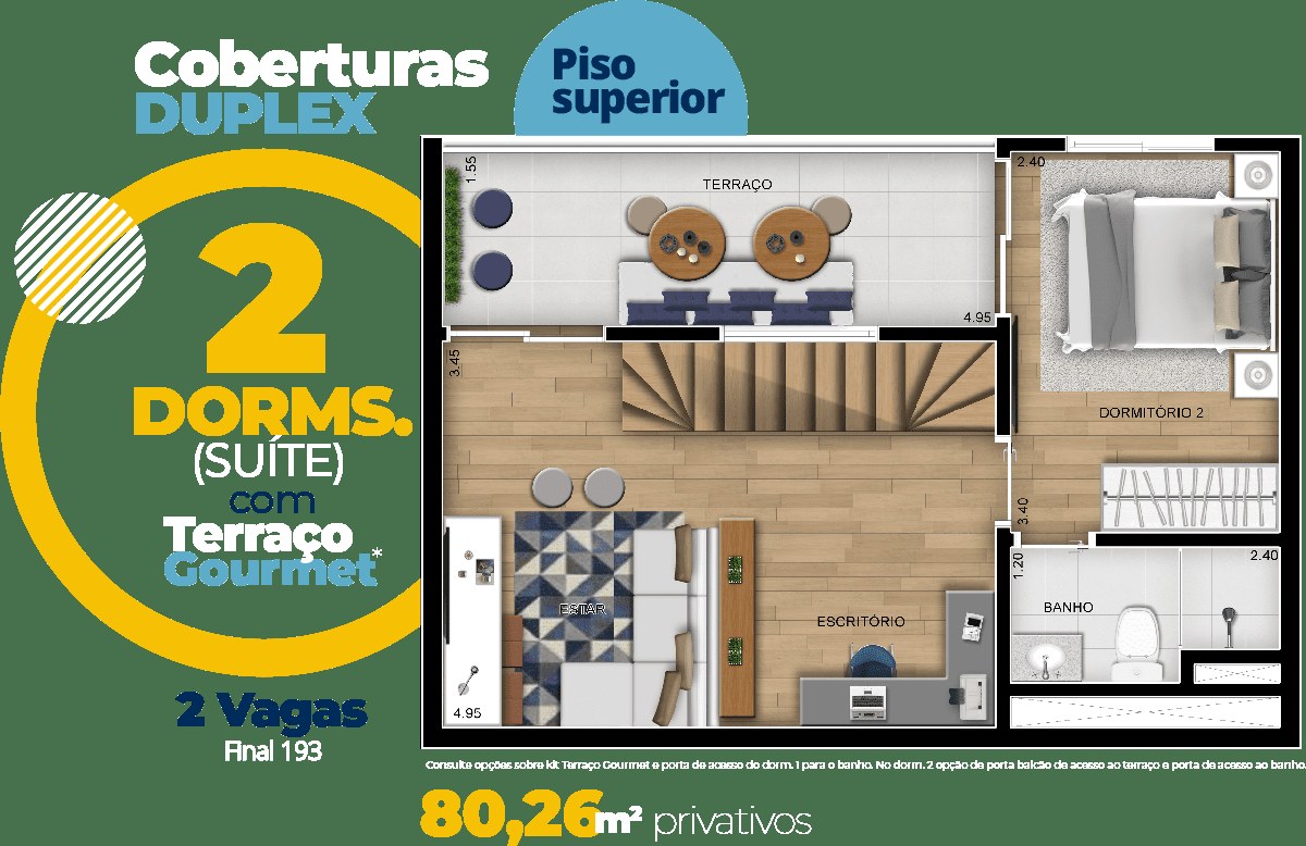 Living da planta de 80,26 m²