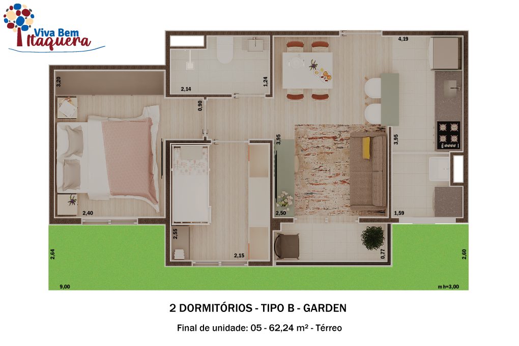 Planta de Tipo B — térreo Garden do Viva Bem Itaquera