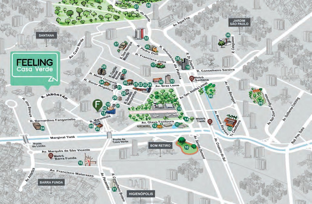 Mapa da região: shoppings, parques, escolas e saúde — Feeling Casa Verde