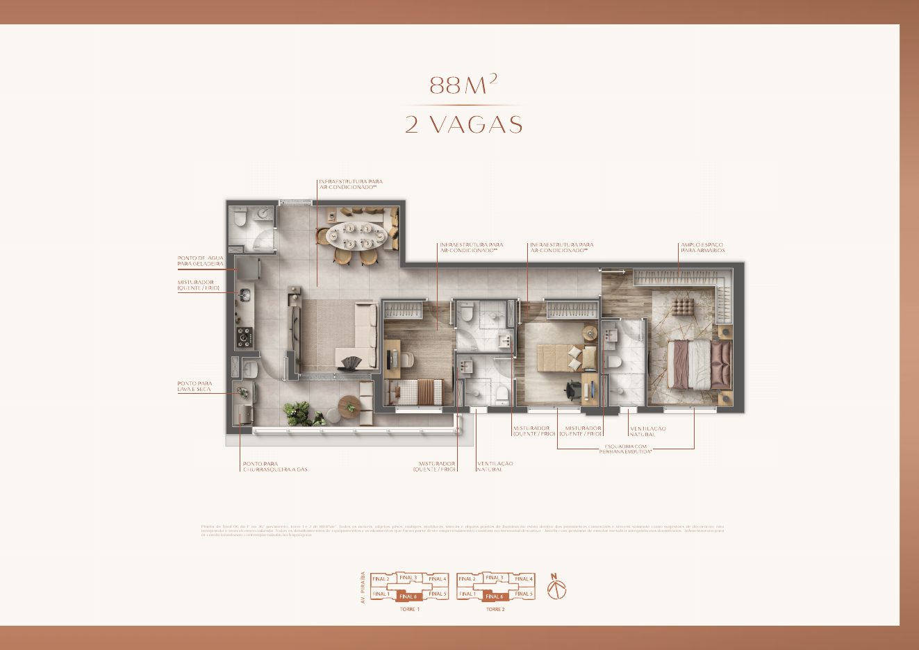 Planta de 88,05m² do Eternity Residence