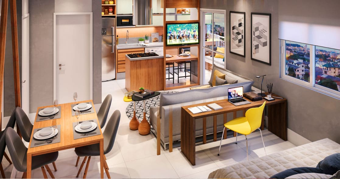 Living com cozinha americana — Park 650 Condomínio Clube