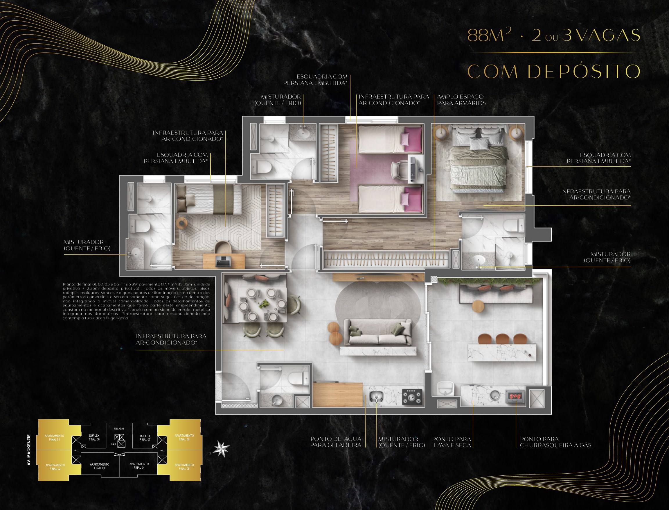 Planta de 87,71 m² do Symmetry Residence