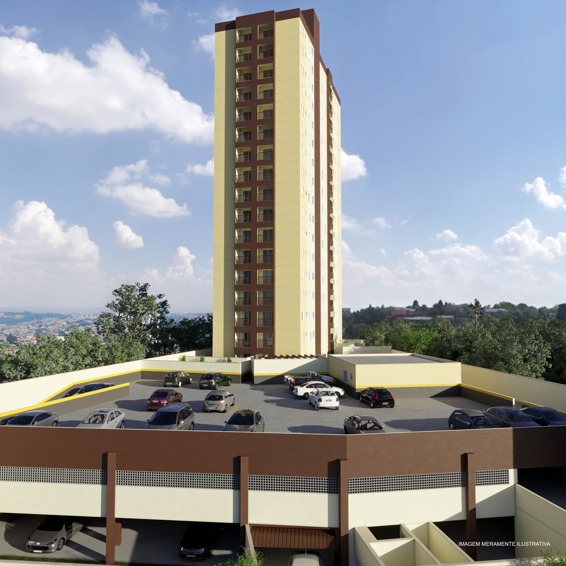 Fachada — estacionamento em nível — Advanced Taboão I