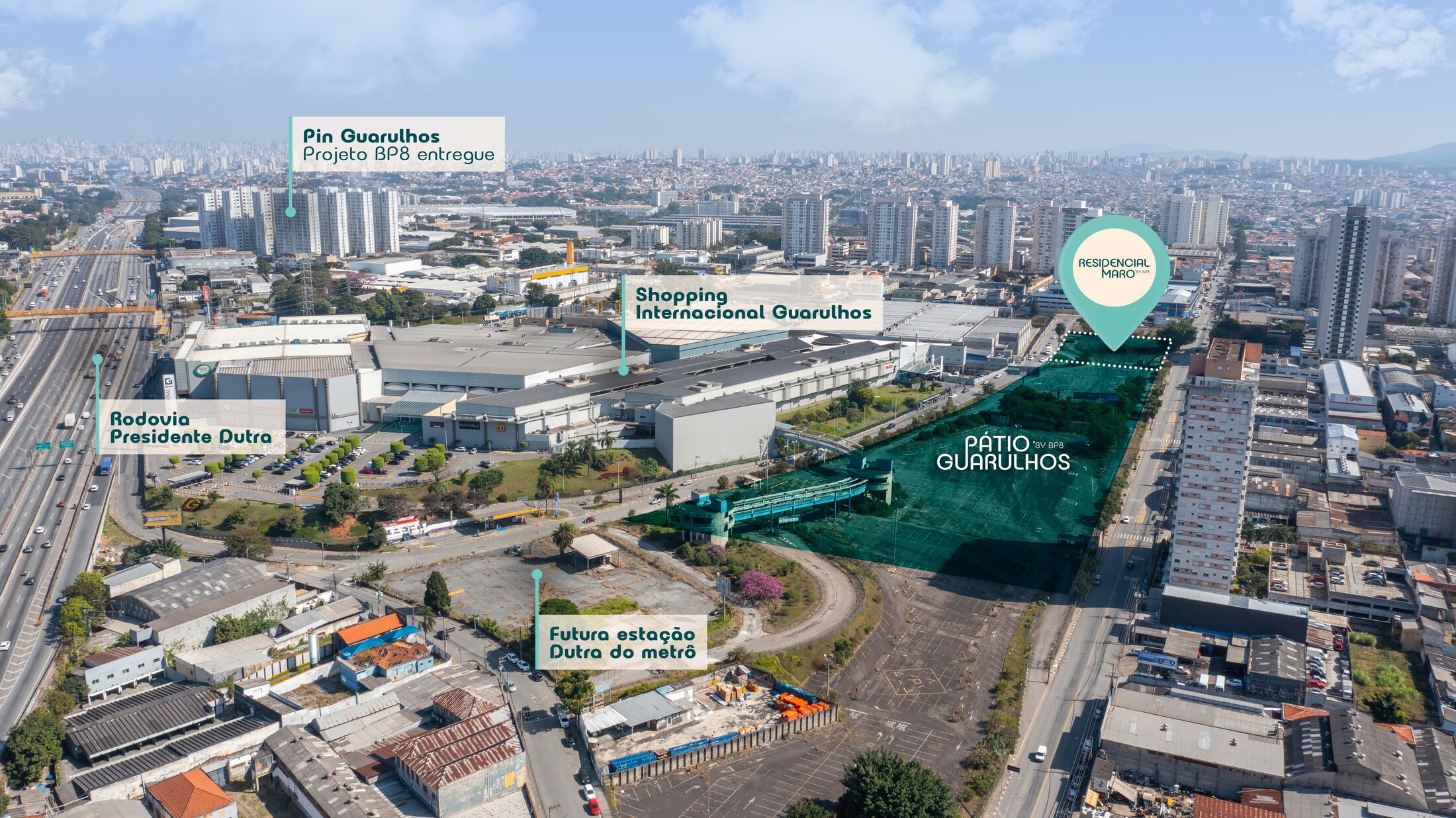 A região: Rodovia Dutra, shopping e a futura Estação Dutra do metrô — Residencial Maro by BP8