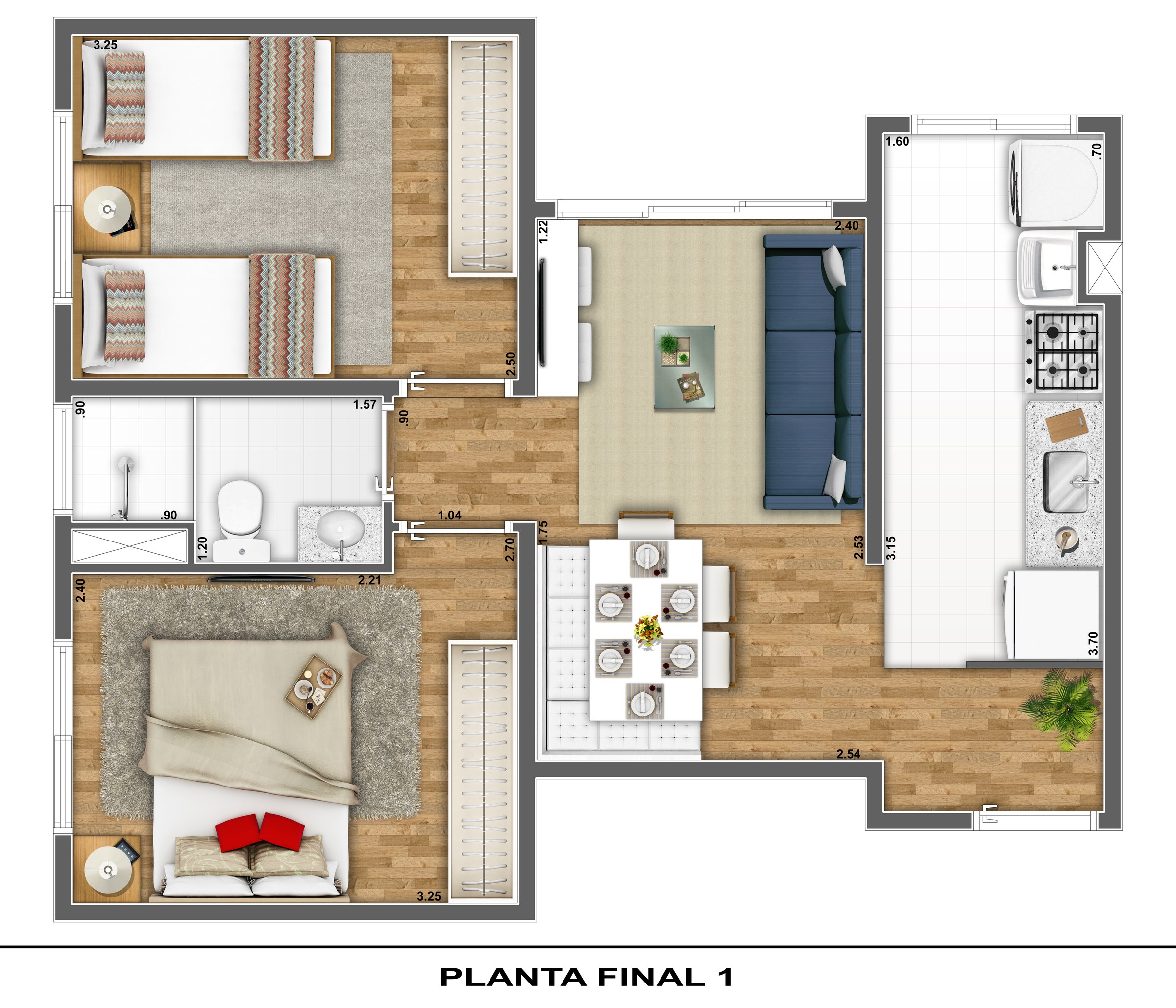 Planta de Apartamento tipo — final 1 do Condomínio Residencial Quartier