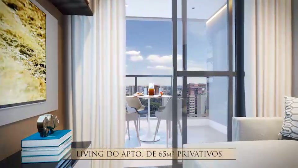Living e varanda — planta de 65 m² — Sole Condomínio Clube