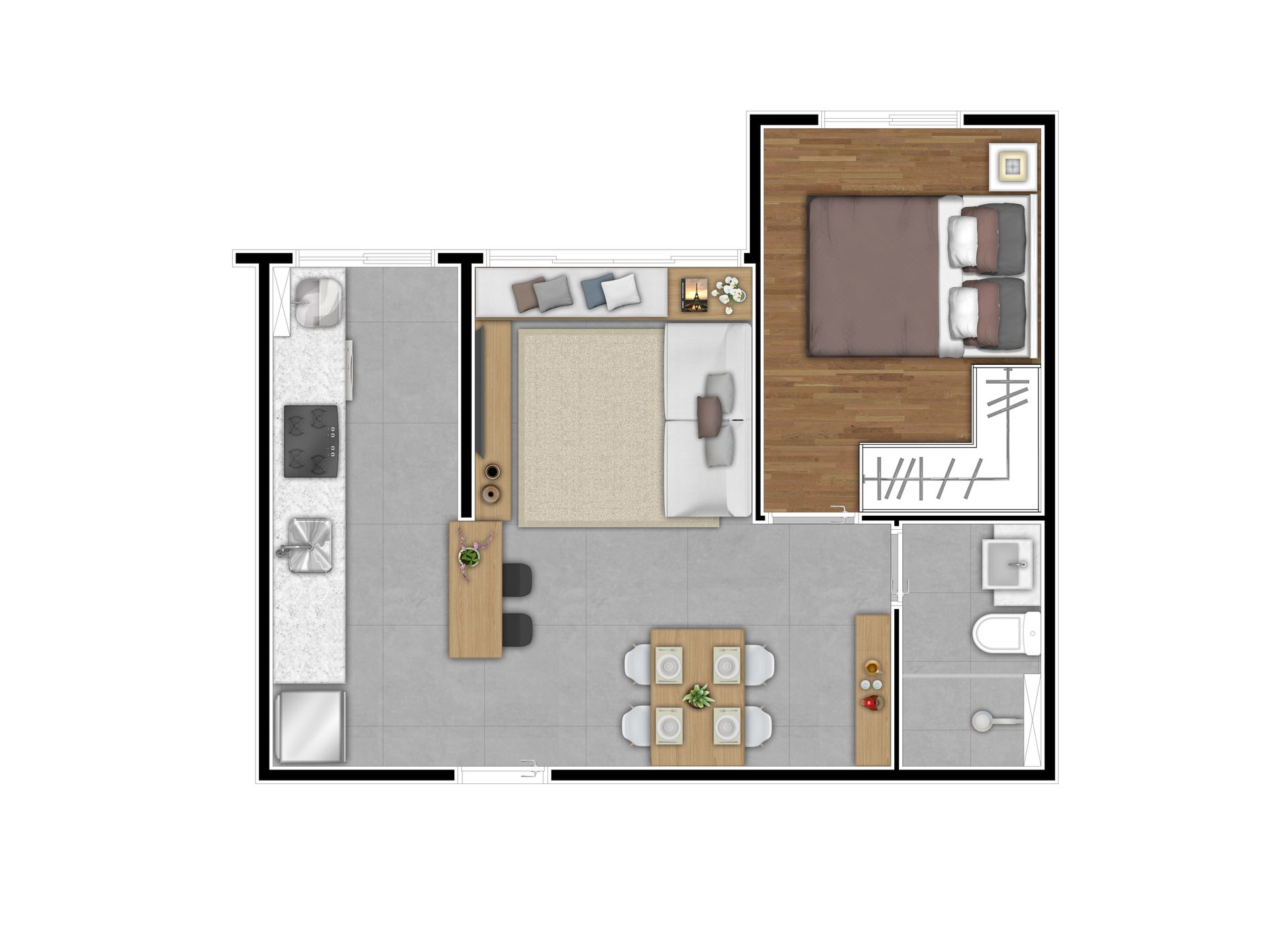 Planta de 1 dormitório — final 6 do Bella Cidade Itapevi