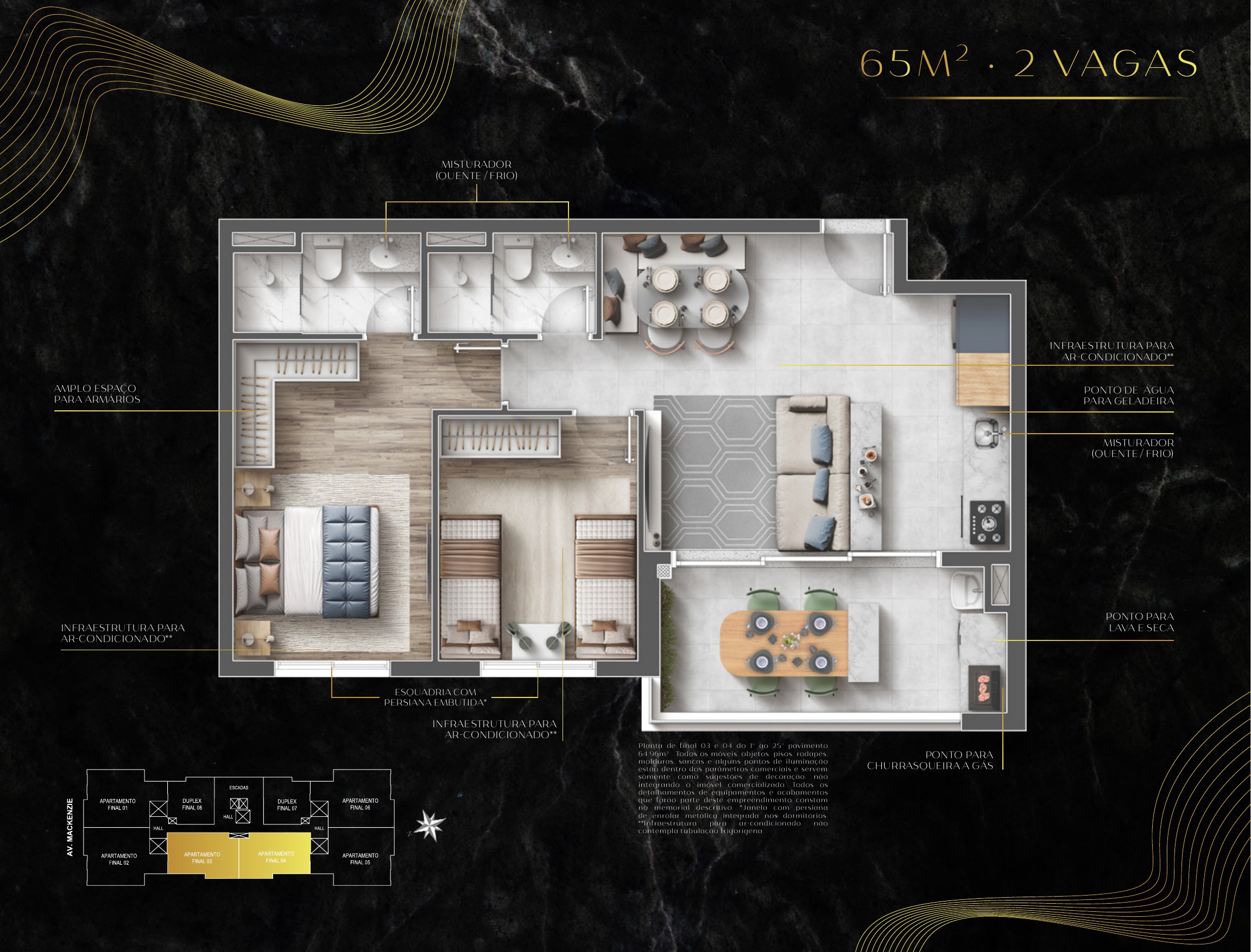 Planta de 64,96 m² do Symmetry Residence