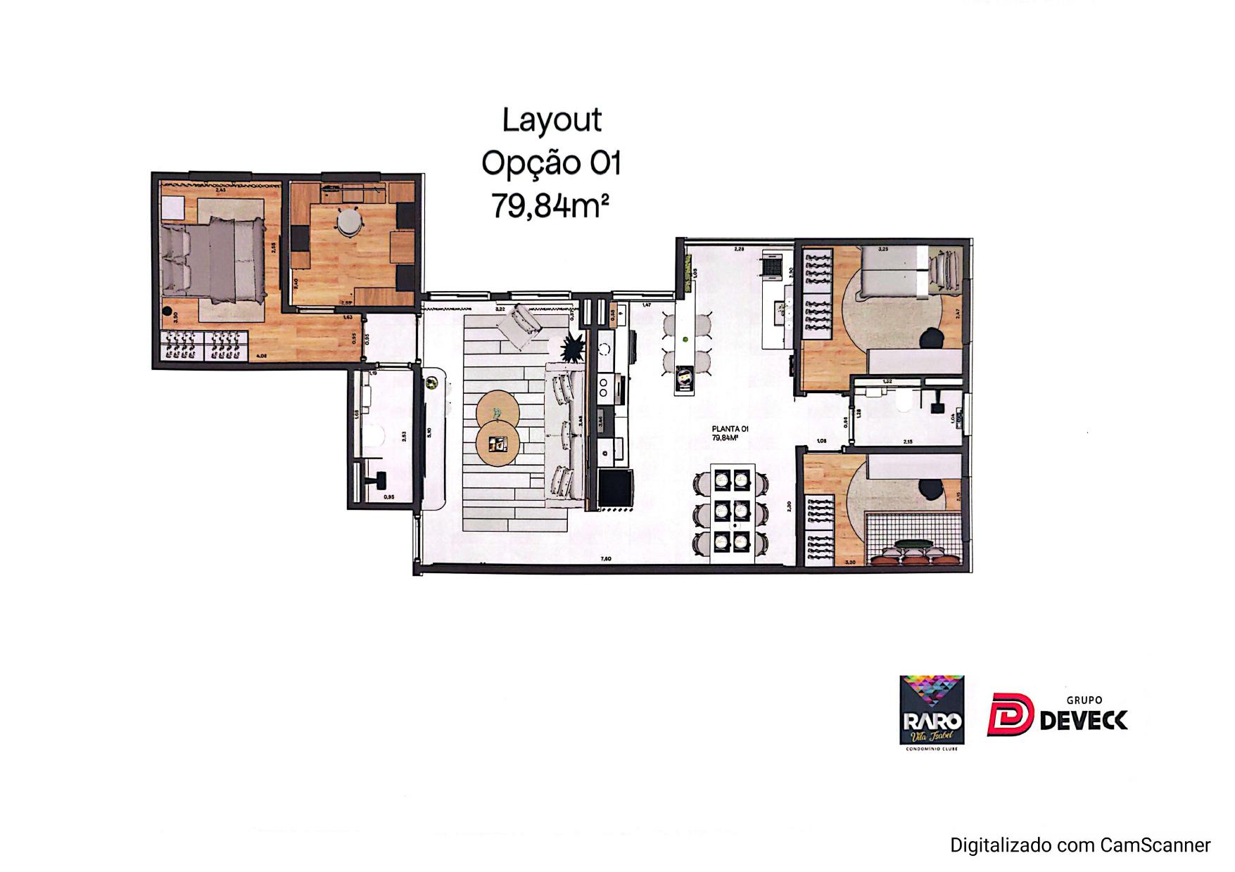 Planta de 79,84 m² do RARO Vila Isabel Condomínio Clube