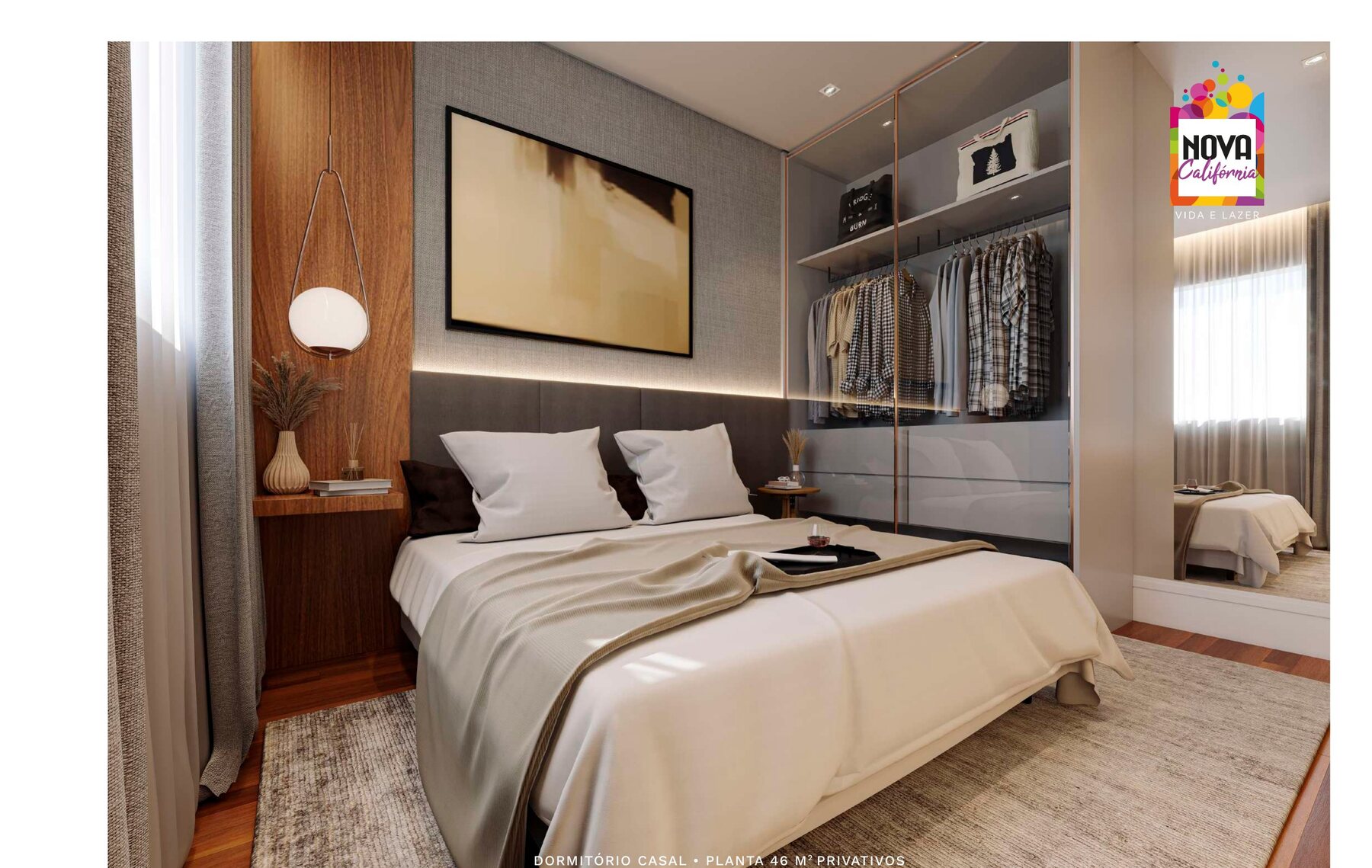 Dormitório de casal — planta de 46 m² — Nova Califórnia