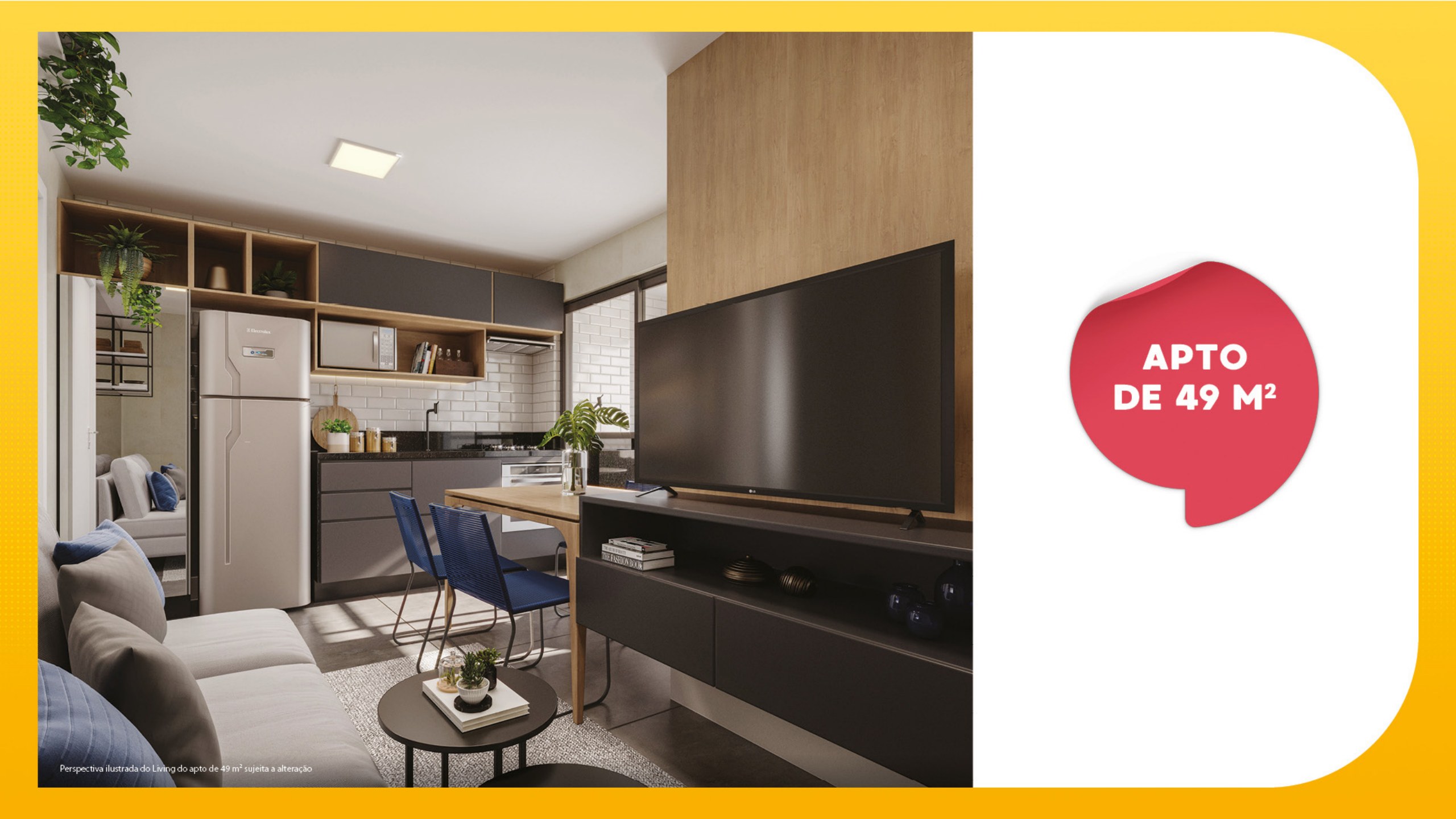 Living do apartamento de 49 m² — PiN Osasco Residencial Clube