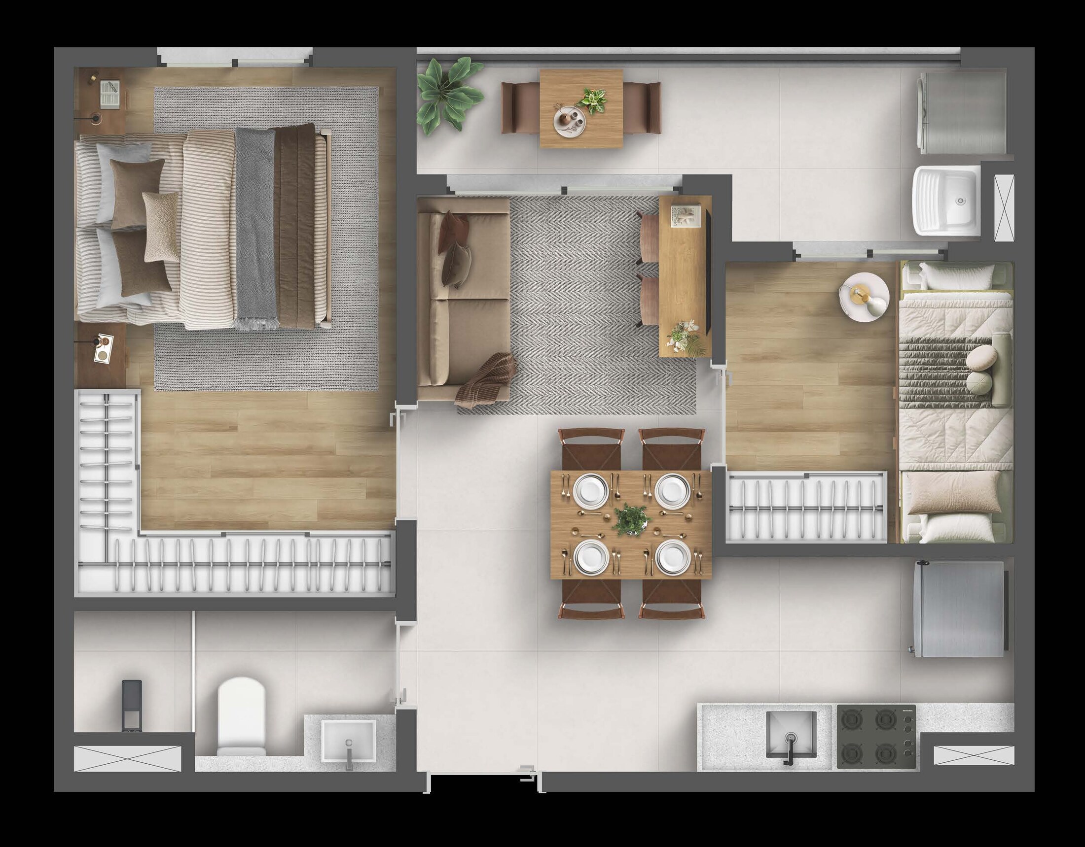 Planta de 39,16 m² do Residencial Maro by BP8