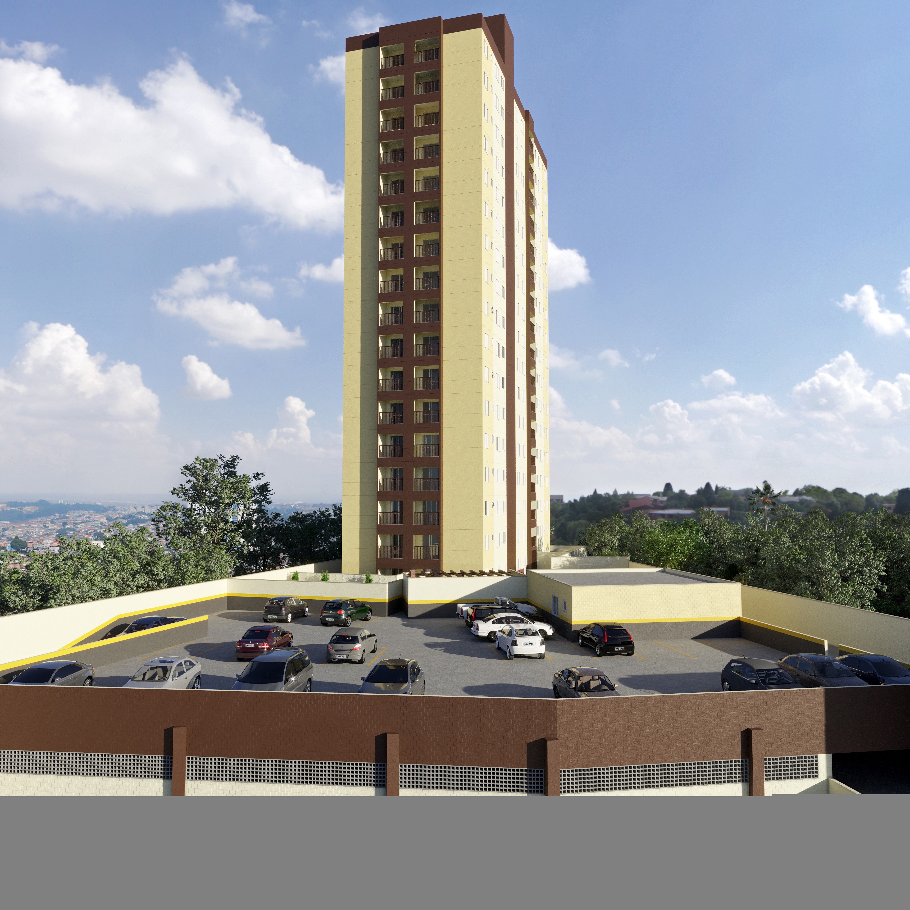 Fachada — torre vista do estacionamento — Advanced Taboão I