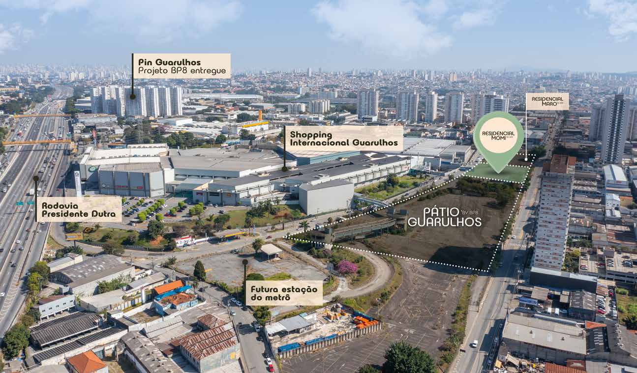 A região: Rodovia Presidente Dutra, shopping e a futura estação do metrô — Residencial Momi by BP8