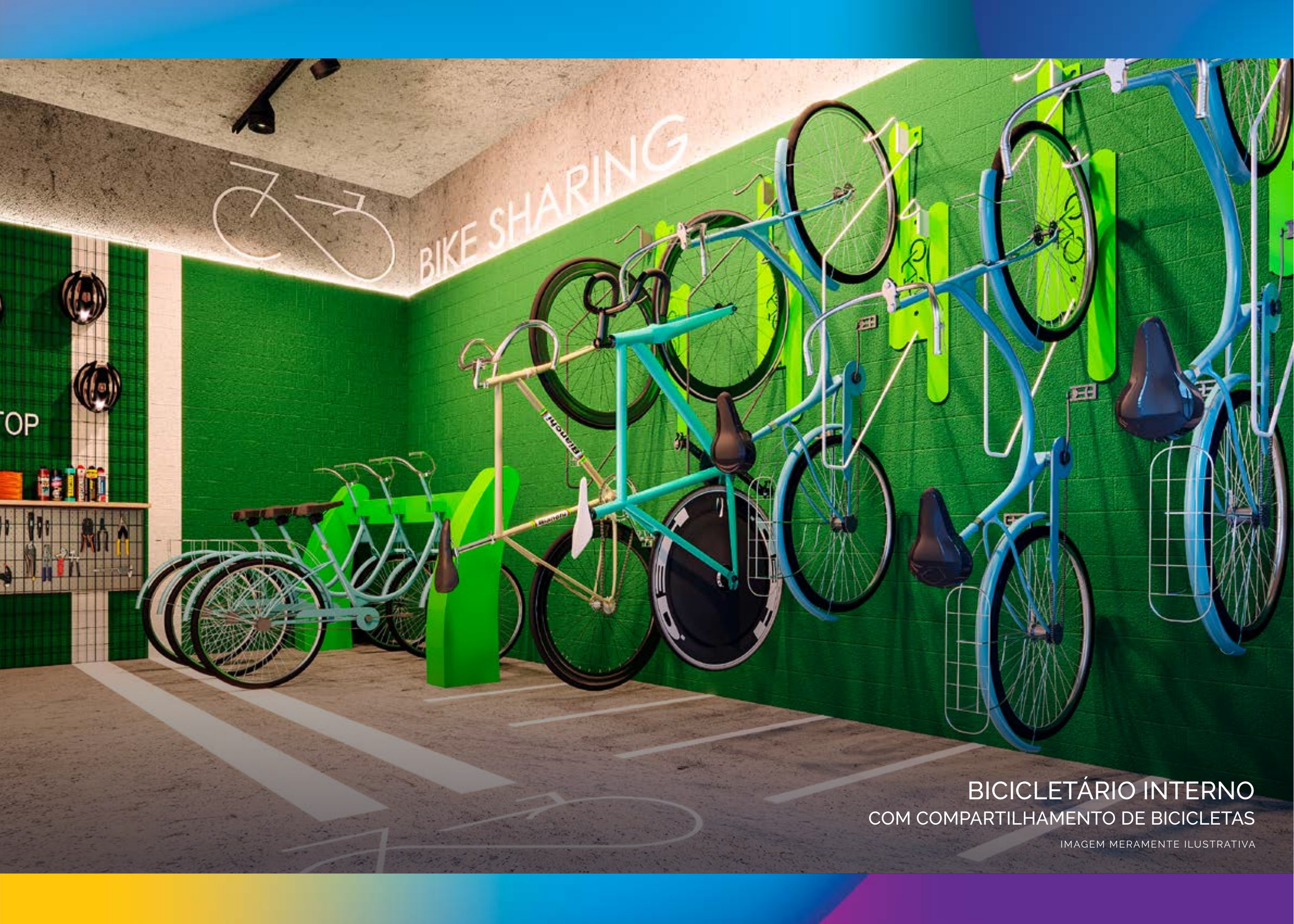 Bicicletário interno com bike compartilhada — Lumini Clube Residencial