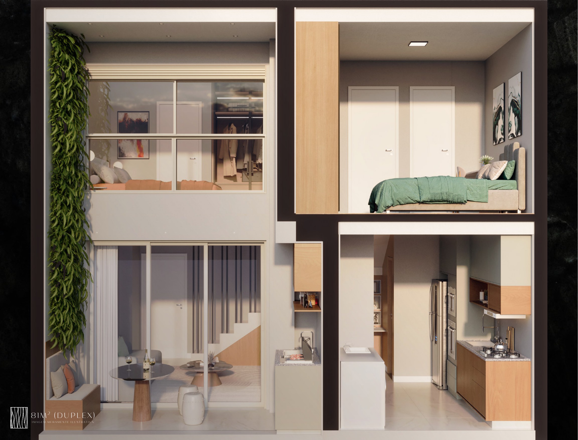 Duplex de 81 m² — corte — Symmetry Residence
