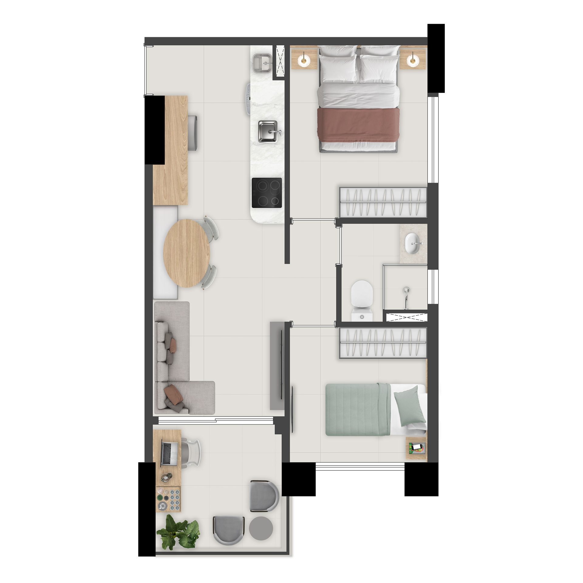 Planta de 41 m² — 2 dormitórios do Brás 120