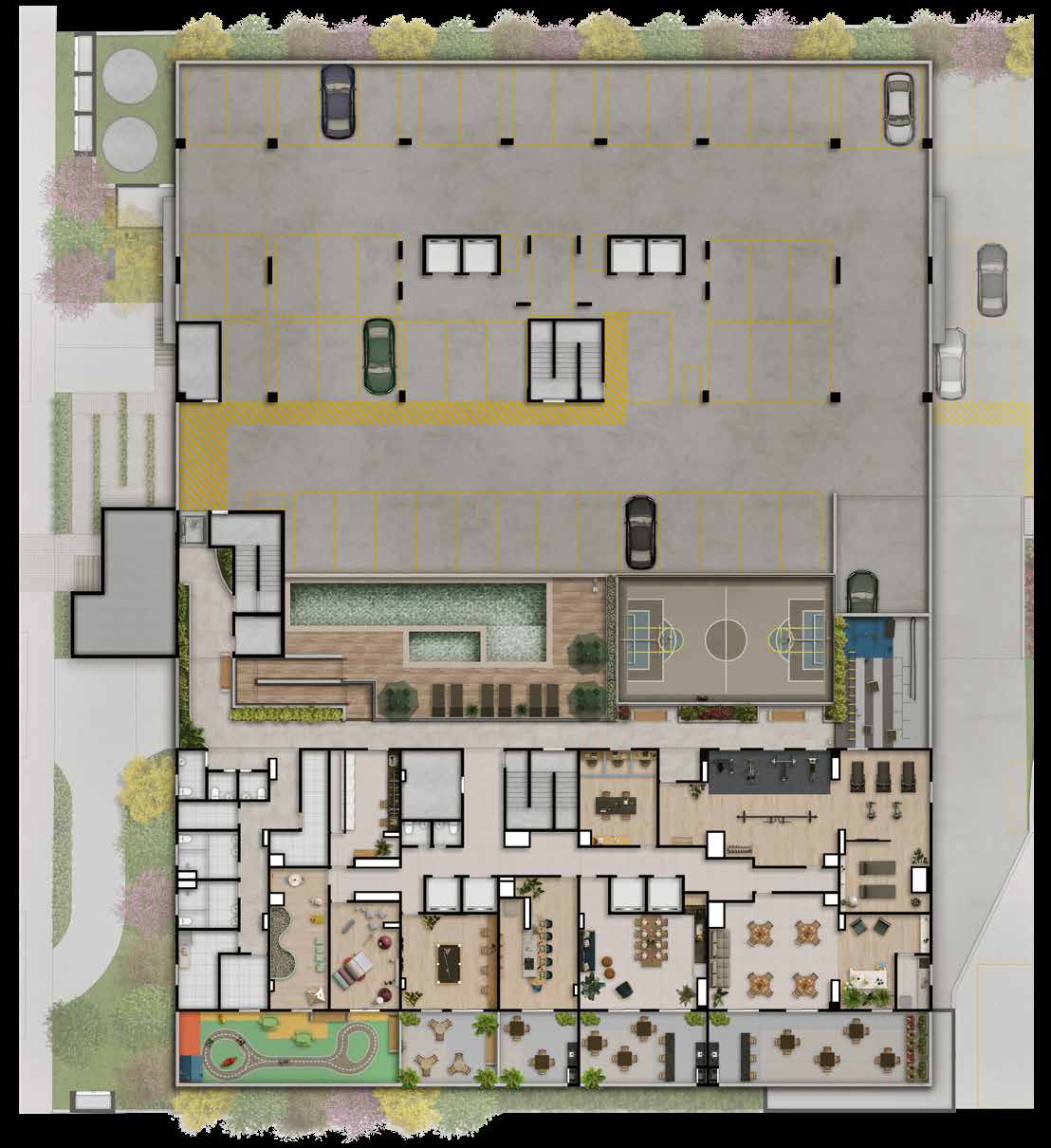 Implantação das áreas comuns — Residencial Momi by BP8