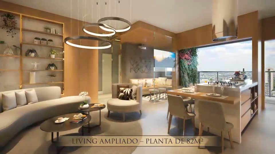 Living ampliado — planta de 82 m² — Sole Condomínio Clube