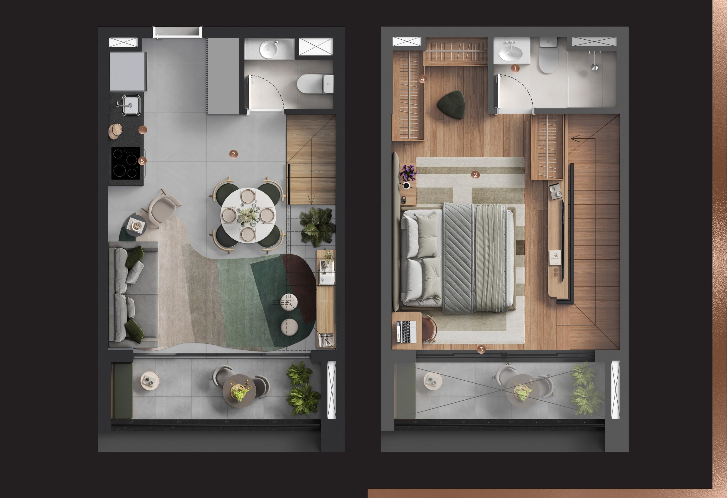Planta de Duplex 59,43 m² do LIV Stay Residence