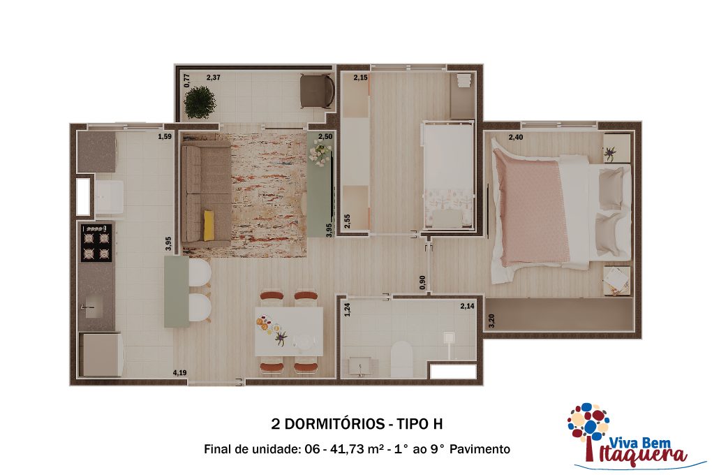 Planta de Tipo H — 1º ao 9º pavimento do Viva Bem Itaquera