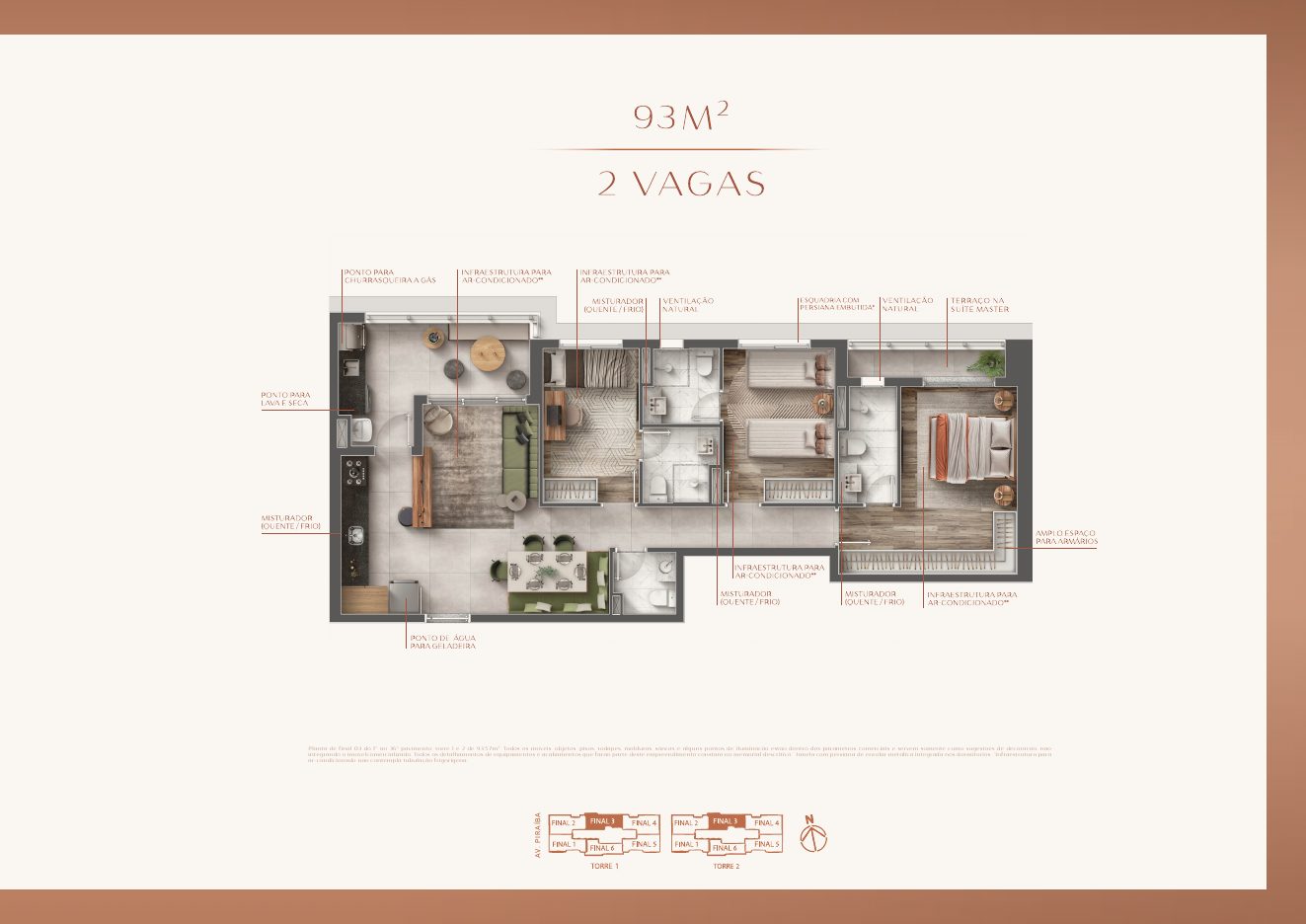 Planta de 93,57m² do Eternity Residence