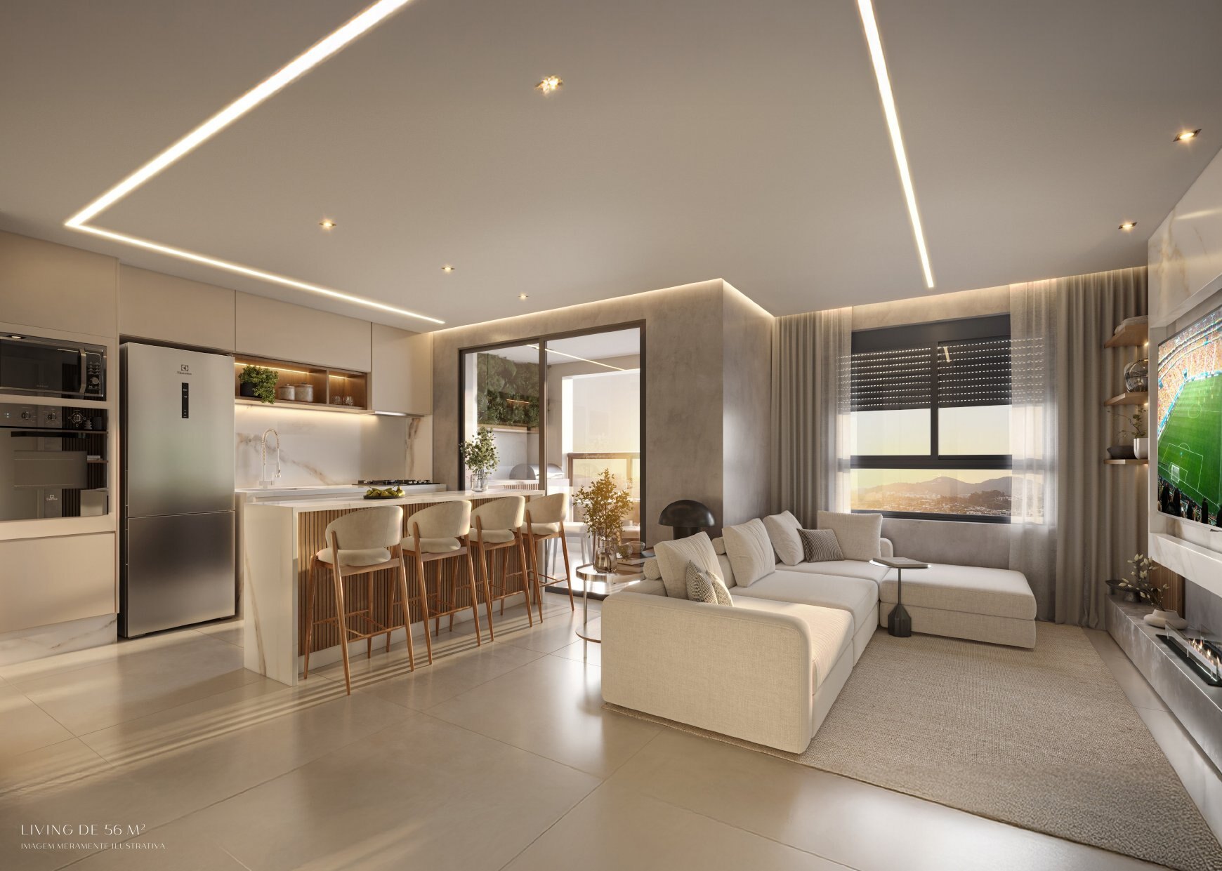 Living da planta de 56,46 m²