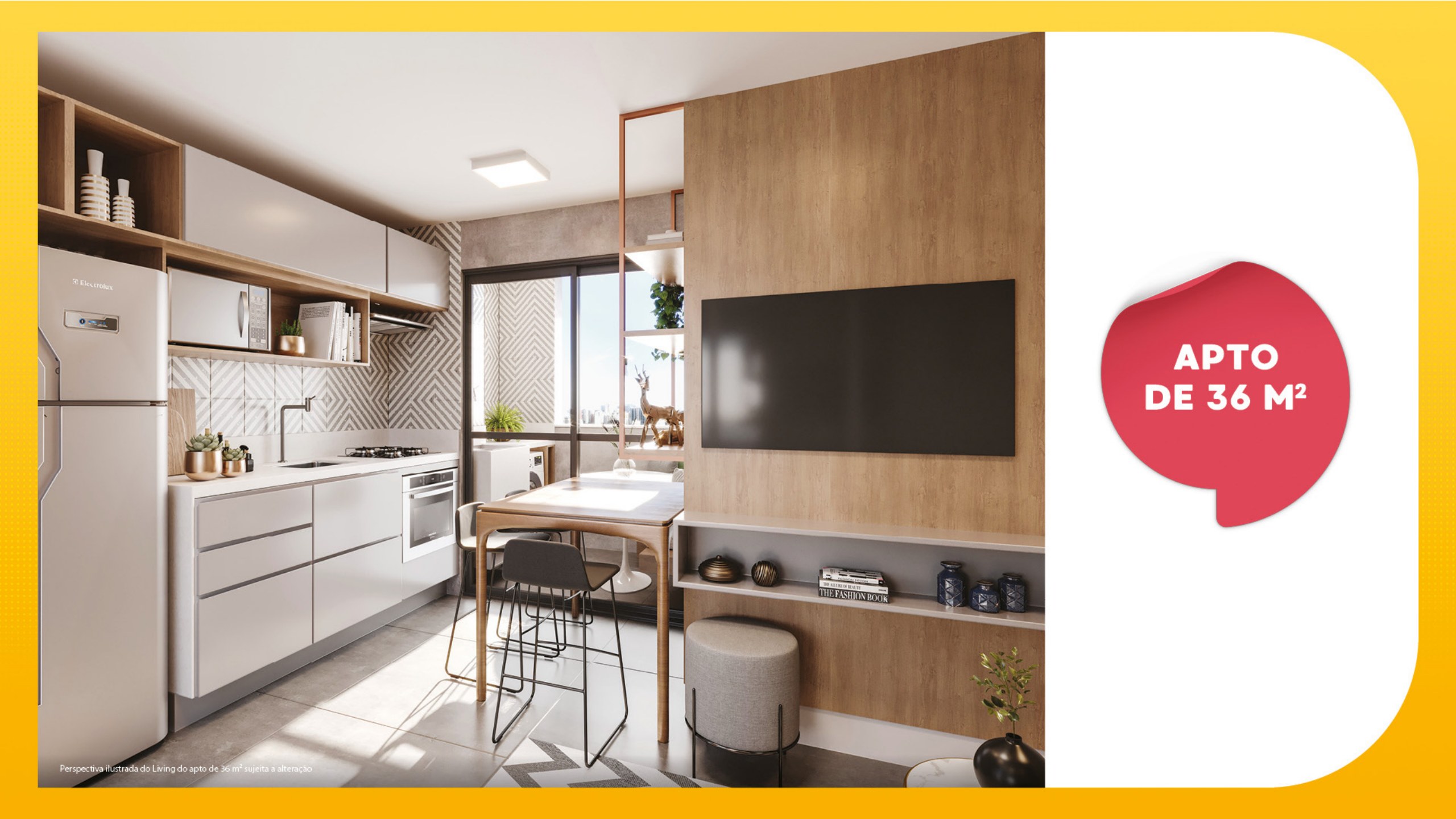 Living do apartamento de 36 m² — PiN Osasco Residencial Clube