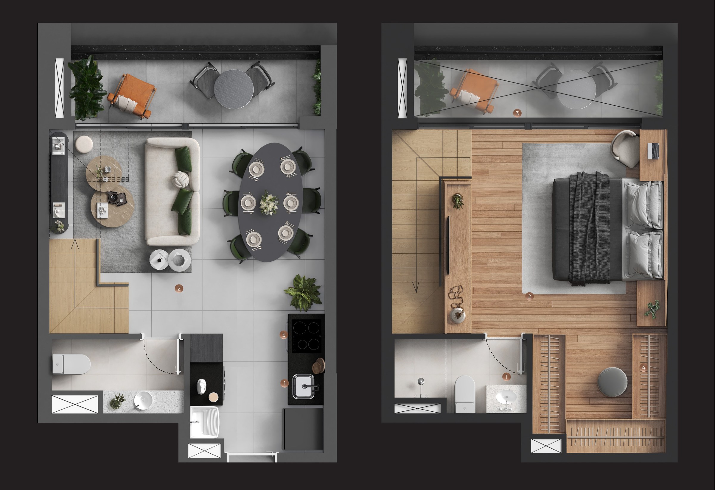 Planta de Duplex 64,23 m² do LIV Stay Residence
