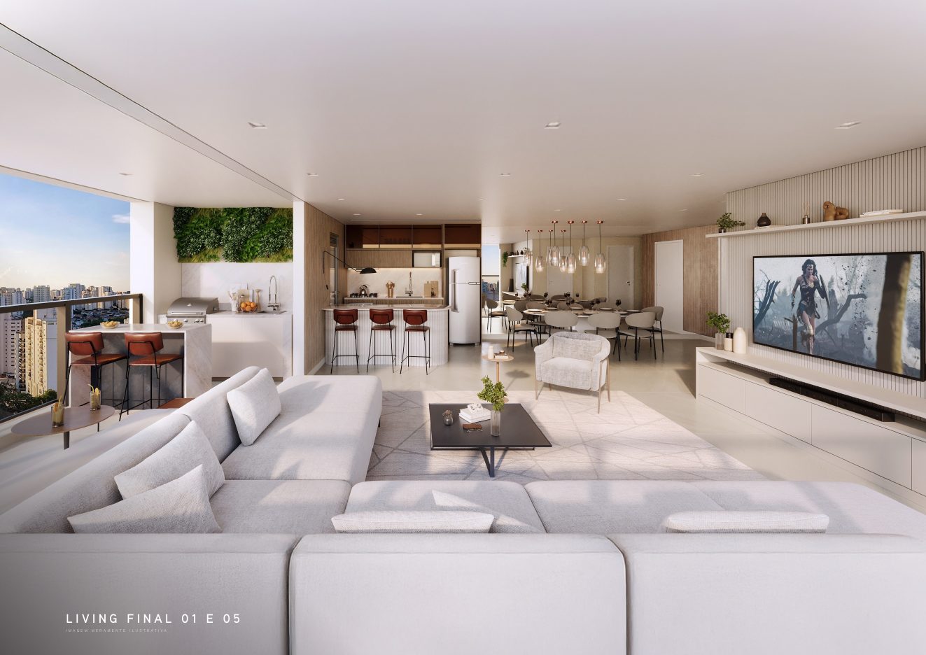Living da planta de 108,85m² e 109,19m²