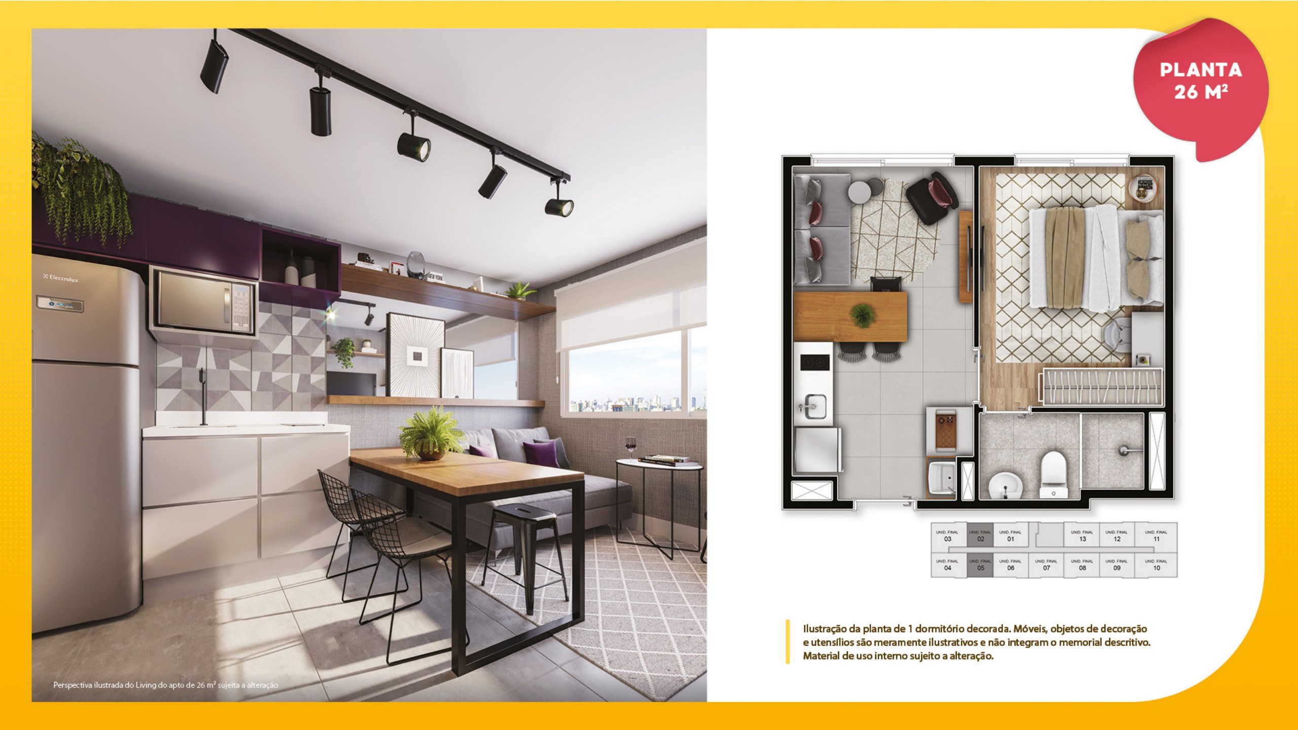 Planta de 26,47 m² do PiN Osasco Residencial Clube