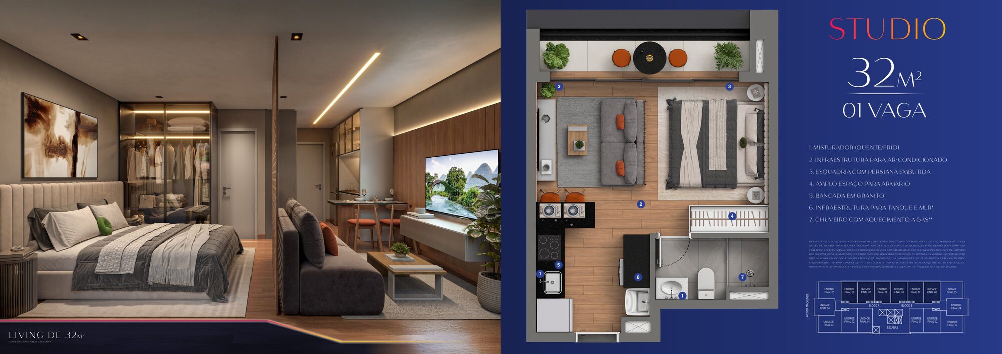 Studio de 32 m² decorado — DUO Stay Residence