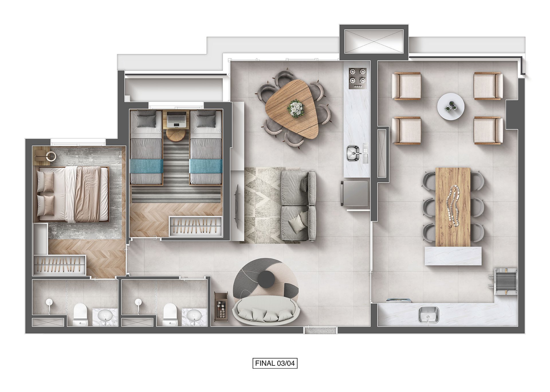 Planta de Penthouse 110 m² do Máxima Ares Altino